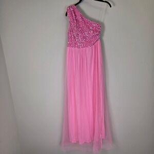 Dressalisa Pink Sequin One Shoulder Tulle Maxi Dress Gown Womens Small
